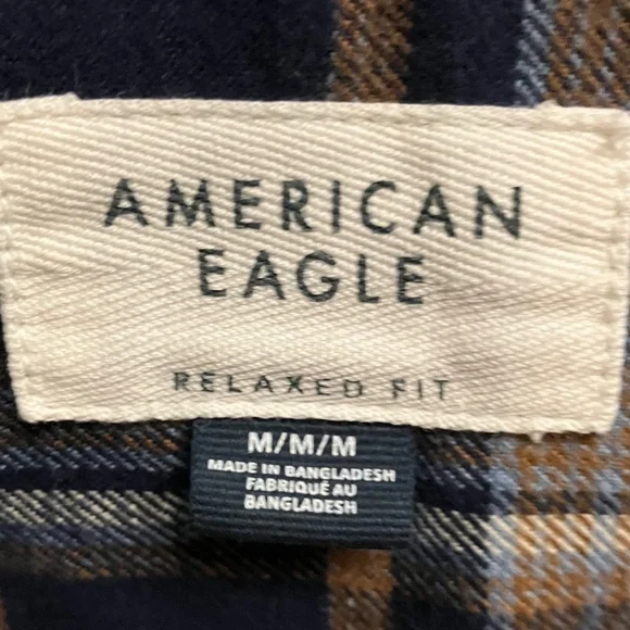 American Eagle Outfitters Navy and Brown Plaid Shirt - Picture 2 of 2